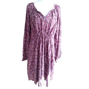 Simply Noelle purple peasant midi dress size S/M floral cinch boho cottagecore